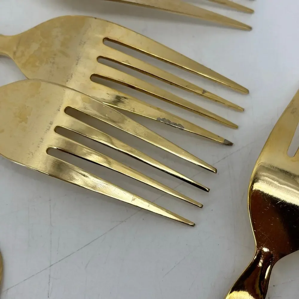 Vtg Thocadero Hollywood Gold Spoons Fork Dinner Knives Korea Stainless